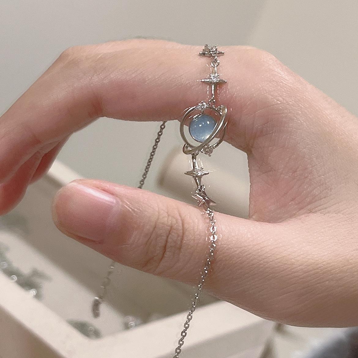 

Korean Elegant Opal Space Star Bracelet For Women Ins Delicate Zircon Starlight Bracelet Girls Sliver Chains Bangle Jewelry Gift серебряный