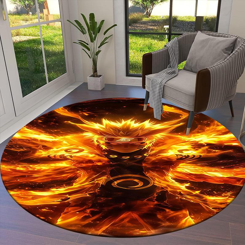Naruto Fire Sage Mode Round Area Rug Carpet Rug For Living Room Bedroom Sofa Playroom Decor Nonslip Floor Mat