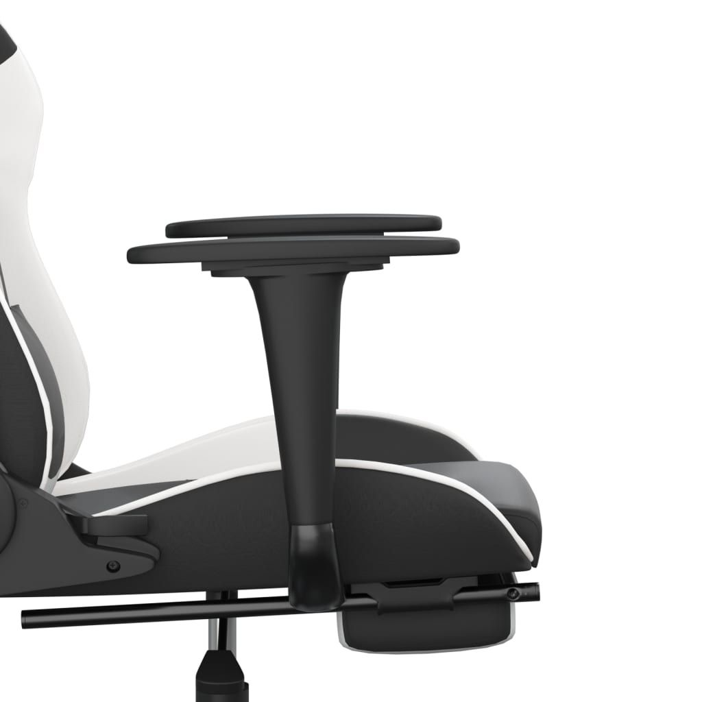 Gaming Chair with Massage Function & Footrest Black & White PU Leather