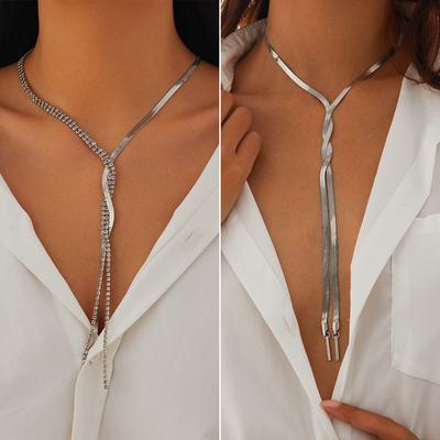 Ins Simple Chain Long Item Jewelry, Creative Contrasting Splicing Winding Snake Bone Chain Fringed Necklace