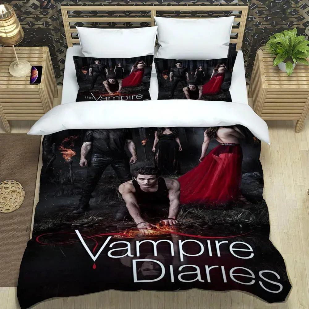 Housse de couette taie d'oreiller parure de lit imprimée en 3D The Vampire Diaries pour garçons filles lit double/Queen size enfants adultes ensemble 2/3 pièces 100x135cm (2pcs)