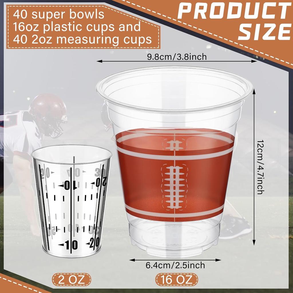 80 Pcs 16 oz Football Plastic Cups and 2 oz Shot Glasses Measuring Cup Bulk Disposable Cups Football Party Supplies Cocktail Cups Decorations for