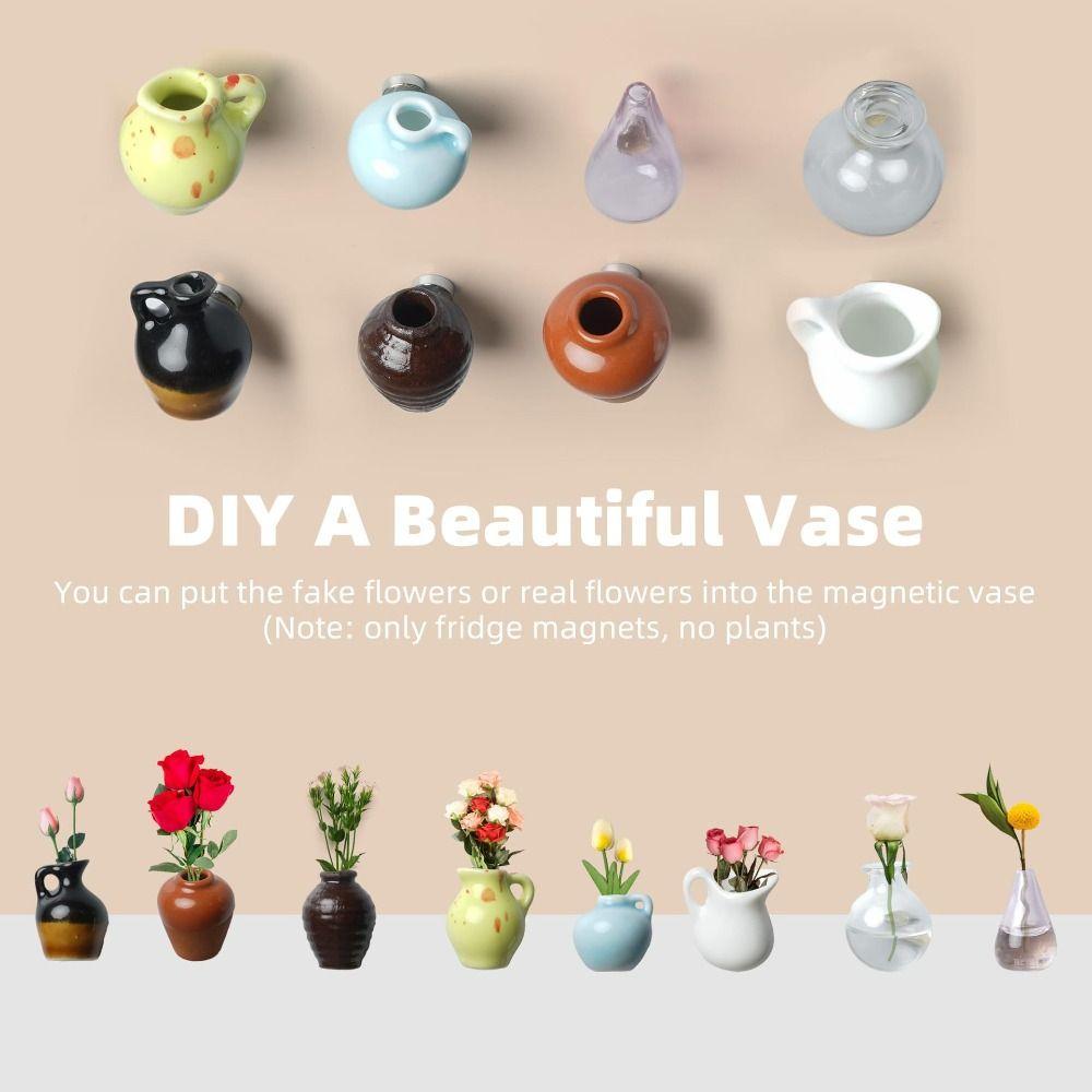 8Pcs Excluding Plants Vase Fridge Stickers Resin Mini Plant Vase Simulation Flower Vase  Gift