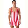 Tuta da Wrestling a Strisce da Uomo Senza Maniche Vestibilità Aderente Boxer Romper Bodybuilding Palestra Sport Body