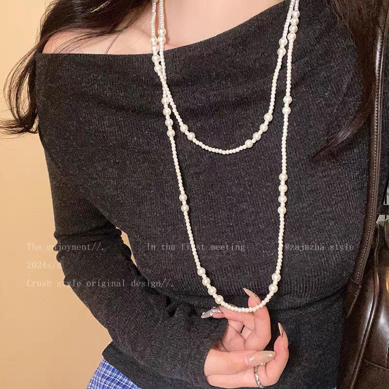 Multi-Layer Stacked Pearl Necklace, Female Foreign Style Fashion Collarbone Chain, Light Luxury High-End Long Sweater Chain