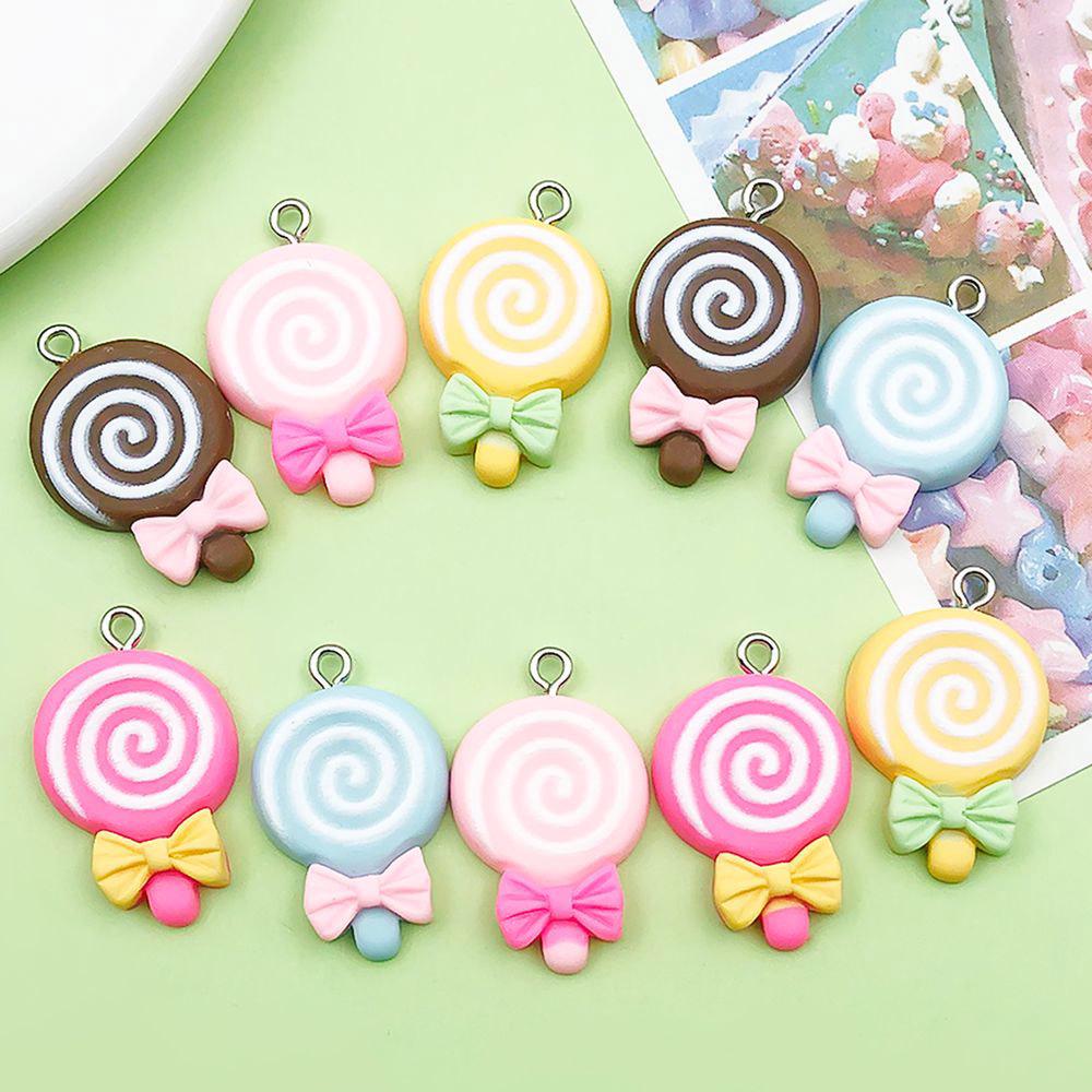 10 Multicolor Resin Bow Lollipop Charms for DIY Jewelry