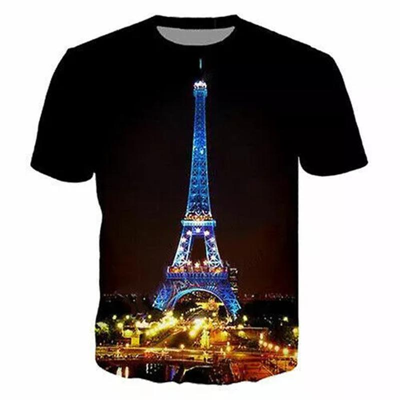 Novelty France Paris Eiffel Tower 3D Graphic Tees Y2k Men Women Short Sleeve Street Tshirt Kids Casual Oversized Tops Clothing