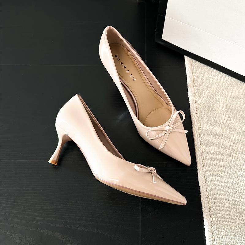 

G660-12 shallow single shoes summer 2025 new pointed thin heel bow high heels femininity women 40 розовый