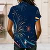 Plus Size Women Collared Short Sleeve Blouse Geometric Abstract Line Print Button Front Casual Summer Top