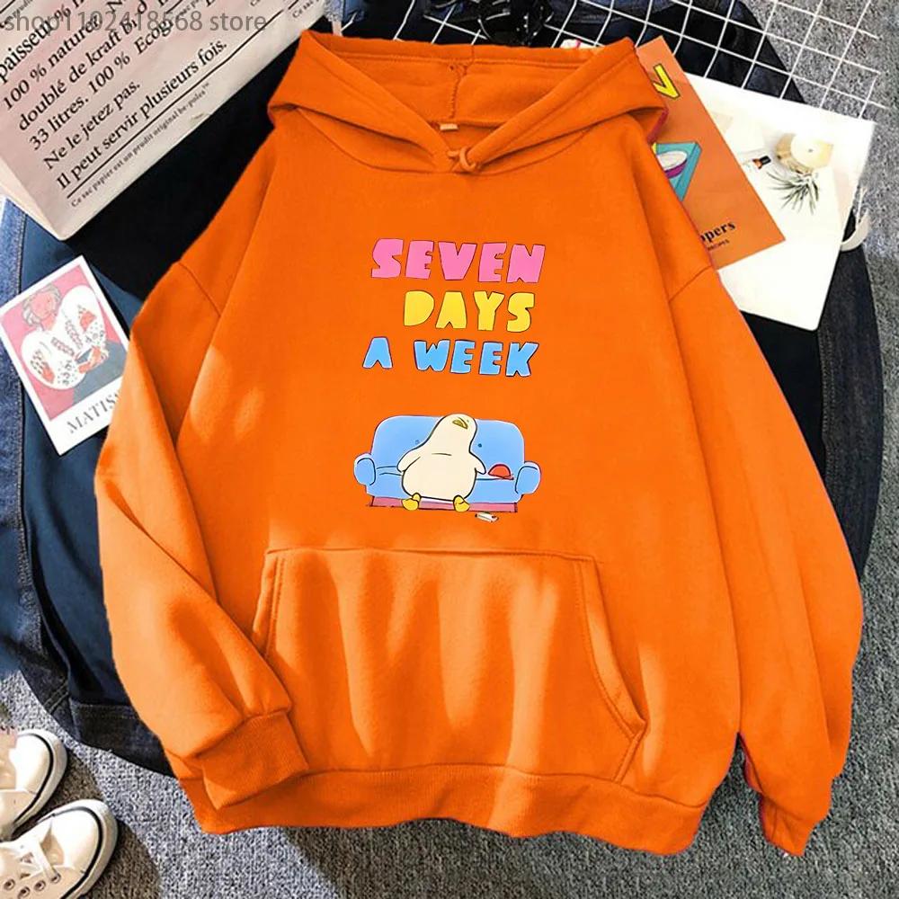 Seven Days A Week HoodiesDuck Kawaii Cartoon Sweatshirts Korean Style Casual Women Winter Coats Clothing for Girls Tops