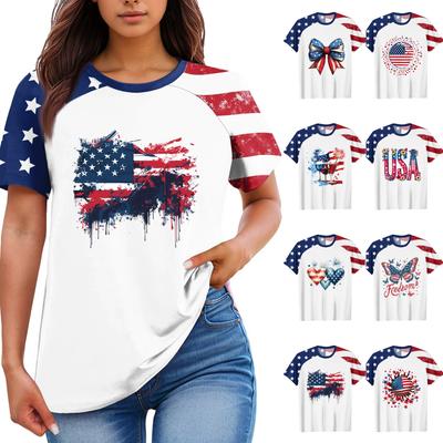Women's Fashion Casual Printed Round Neck Raglan Sleeve T-Shirt Top T-Shirt Top Top