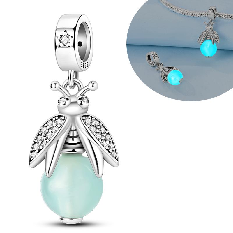 Luminous 925 Silver Firefly Pendant Charm for Bracelet Making Fashion Jewelry DIY Gift