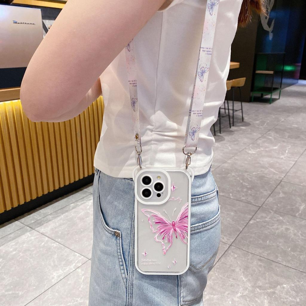 Creative and Personalized Butterfly for IPhone15 Phone Case for Apple 14 ProMax Hanging Rope 13 Full Pack Anti Fall Female Edition