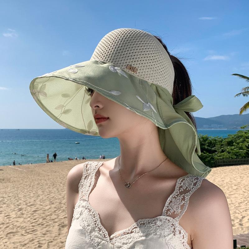 Sommar utomhus stor skärm solskyddshatt UV-skydd tom topphatt barn rosett sjal hinkhatt