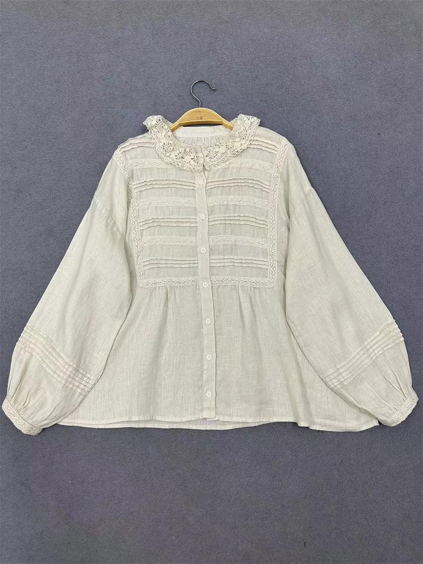 

Johnature Японские Топы с Кружевом Мори, Рюшами-Аккордеон и Лацканами, Женские Осенние Свободные Вышитые Женские Рубашки One Size