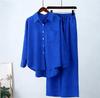 Women's Casual Two-Piece Set: Solid Color Long-Sleeved Shirt & Wide-Leg Pants for Autumn/Winter