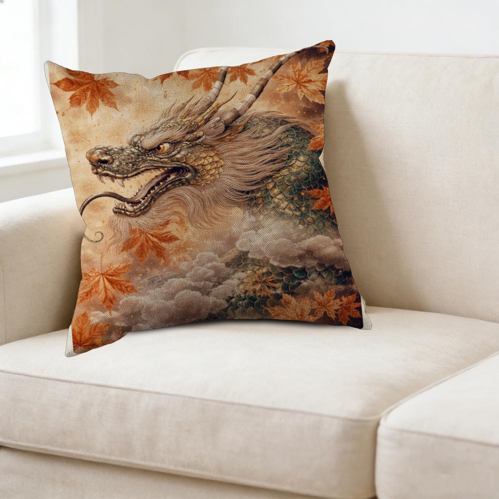 Dragon Throw Pillow Autumn Leaves And Clouds Design Decorative Cushion For Living Room Bedroom Window Seat