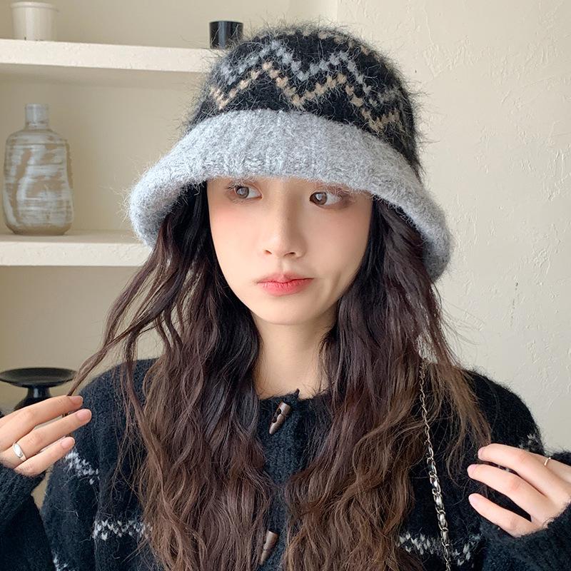 Korean Style Casual Basin Hat Japanese Style Thickened Woolen Hat Autumn and Winter Women's Warm Fashion Hat Versatile Knitted Hat Small Face