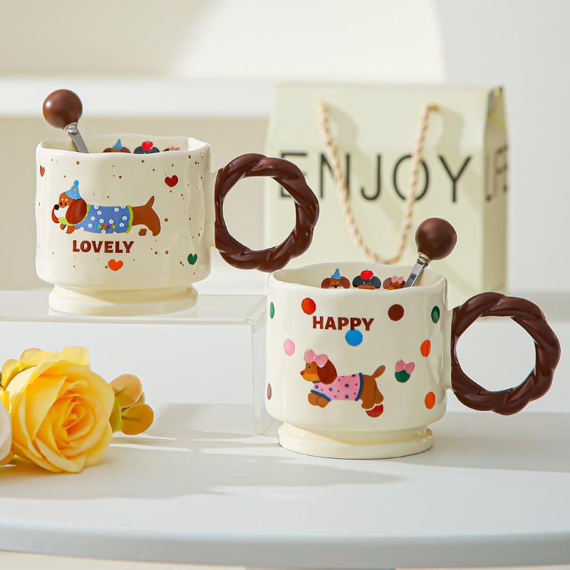 Creative cute cartoon sausage cup ceramic cup high value mug couple cup household drinking cup