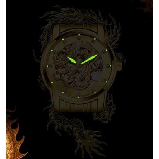CARLIEN Mens Dragon Collection Limited Luxury Sculpted Dial Golden Automatic Waterproof Watch (Gold)