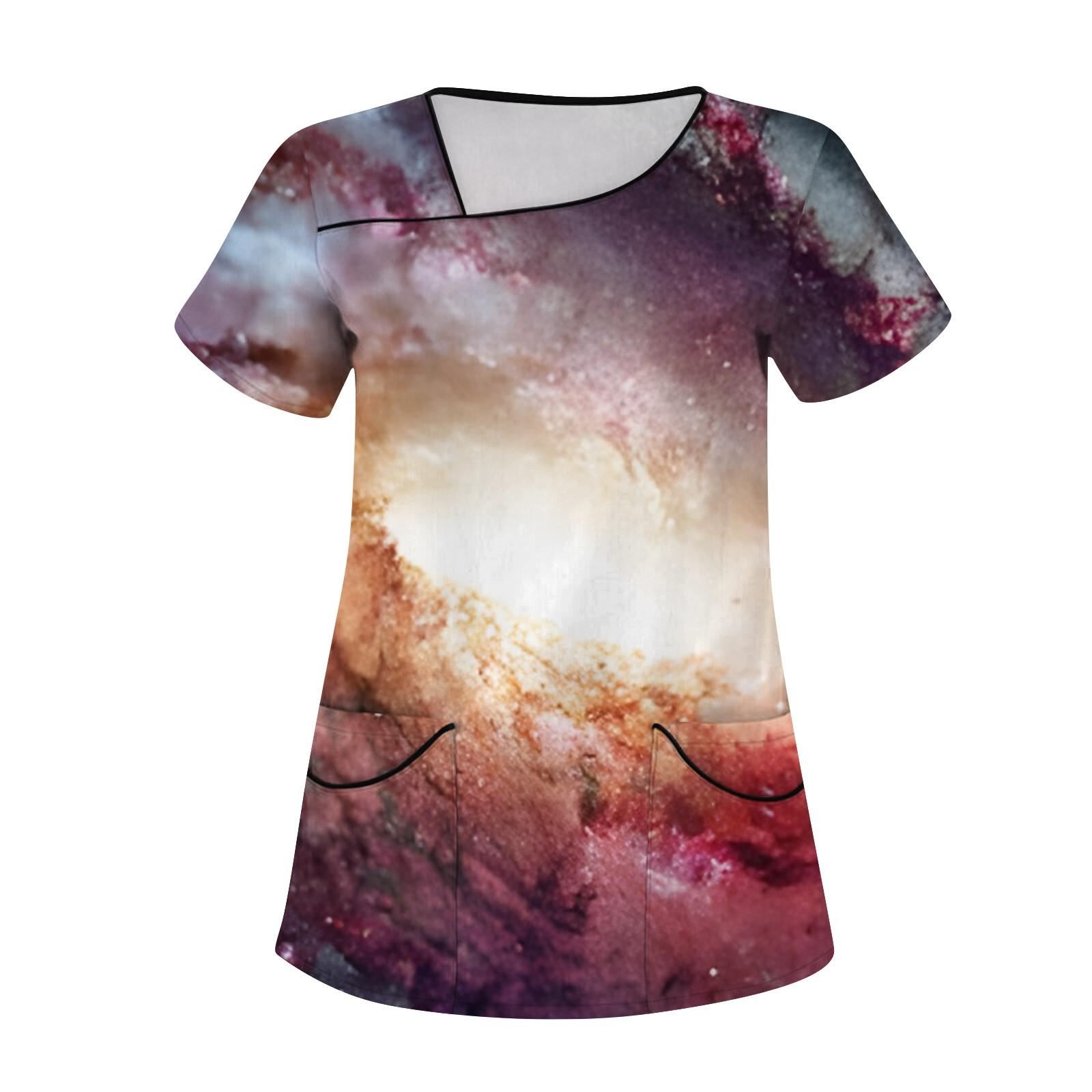 

Женская мода с принтом, короткий рукав, рабочая одежда с карманами, верхняя одежда XL розовый