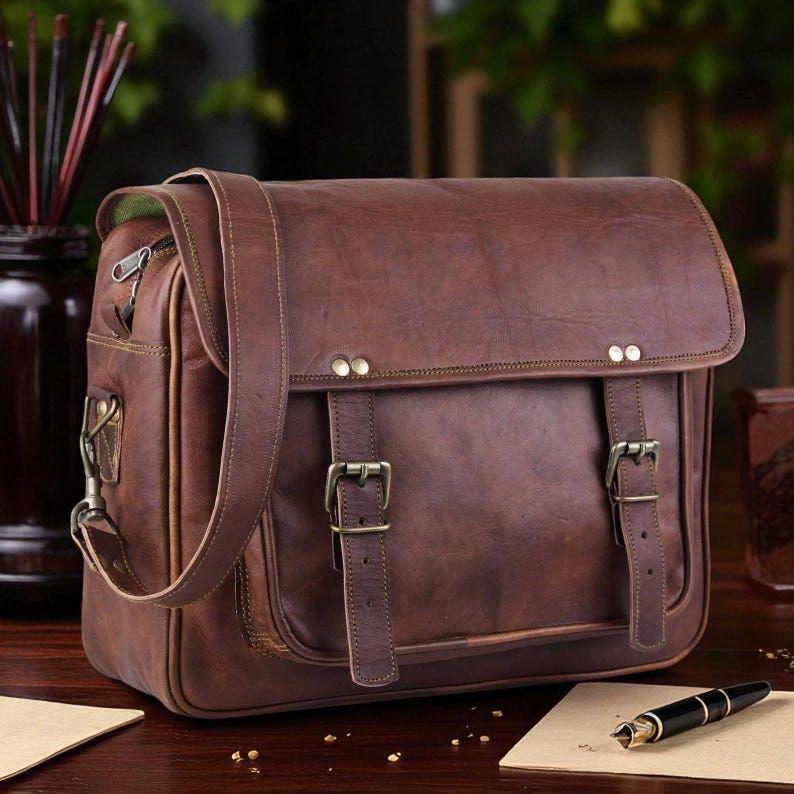 Handmade Real Leather Laptop Satchel – Protective & Stylish Briefcase for Work, Travel Daily Use