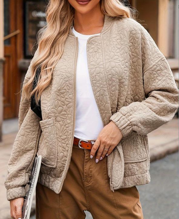 

Елегантна жіноча куртка з квітковим жаккардом, на блискавці, з довгим рукавом - Колекція Осінь/Зима 2025 3XL хакі