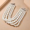 French multi-layer imitation pearl choker necklace bracelet 1-layer set, retro heavy industry collarbone chain bridal banquet girl