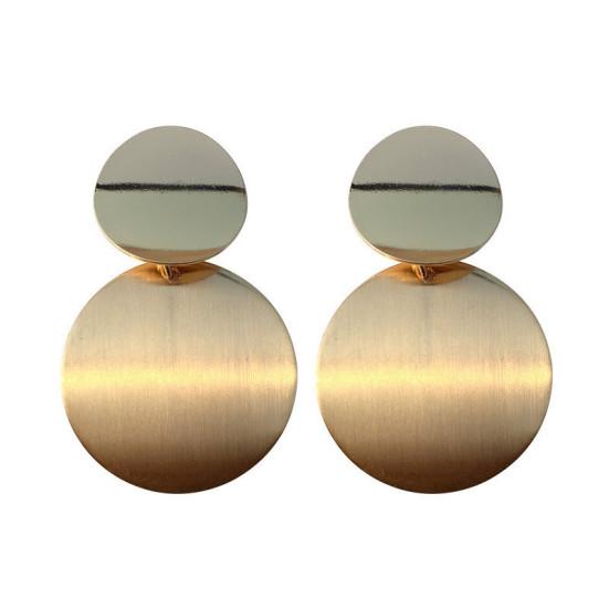 Earrings Are Fashionable And Personalized. Asymmetric Size Round Metal Matt Brushed Gold Geometric Earrings