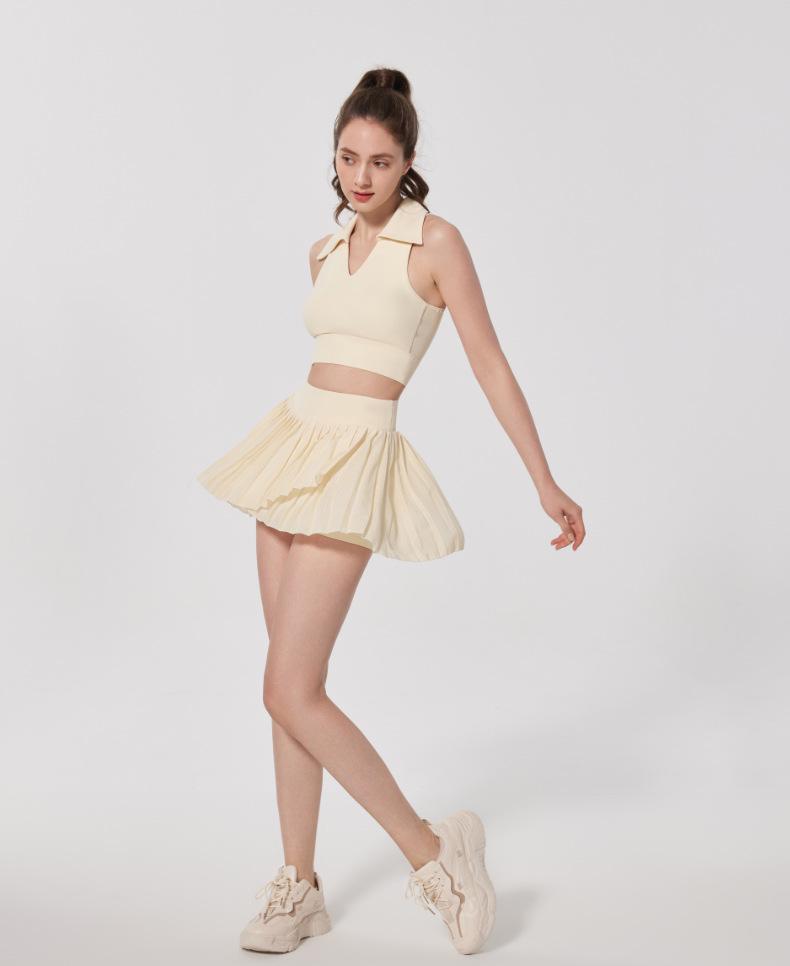 Nude Antibacterial Pleated Yoga & Running Skirt with Lining