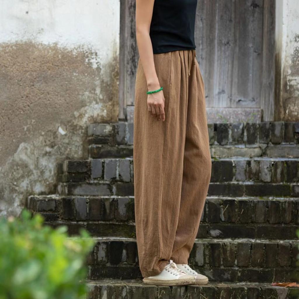 Unisex Spring Summer Loose Harem Pants Linen Fitness Yoga Pants Martial Arts Training Trousers