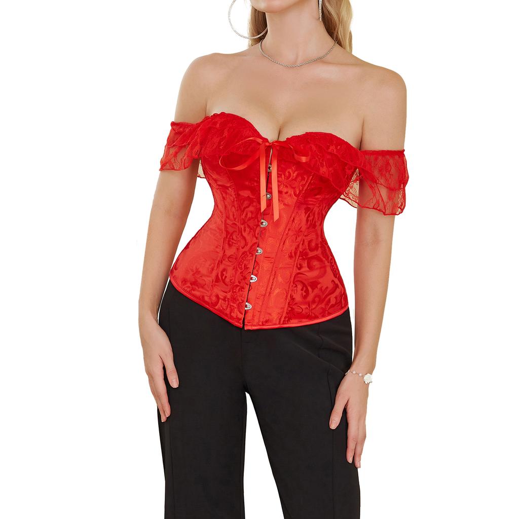 Women Lace Corset, Waist Shaping Slim Fishbone Bandage Drawstrings Sexy Floral Wedding Party Belt