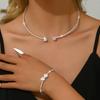 Collar Bracelet 2-Piece Set, Pearl Zircon Love Triangle Round Fashion Temperament