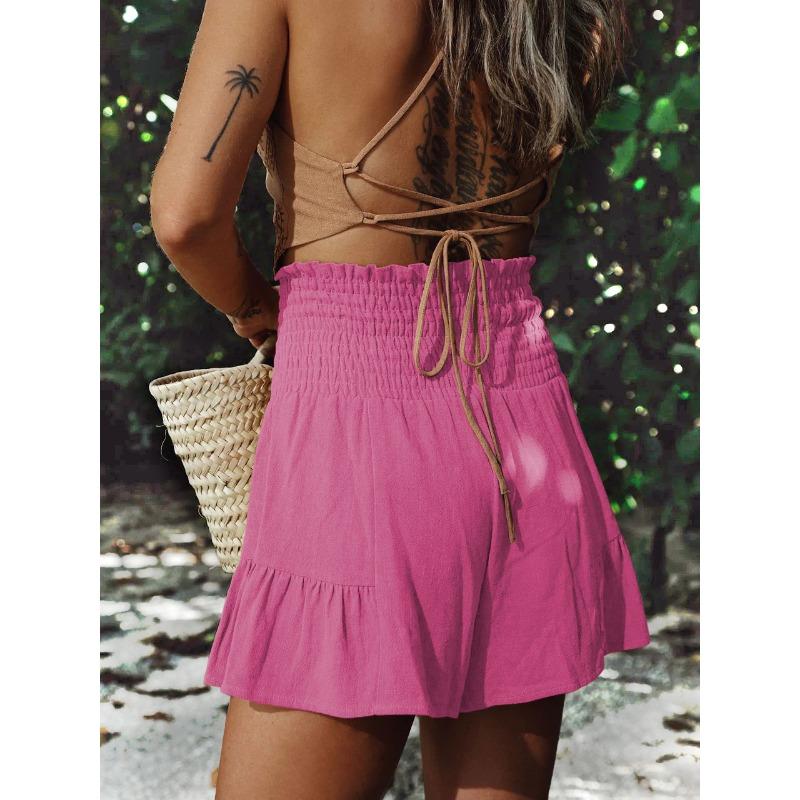 Sommerliche Shorts mit weitem Bein und Riemchen für Damen, drapiert, vielseitige Freizeithose