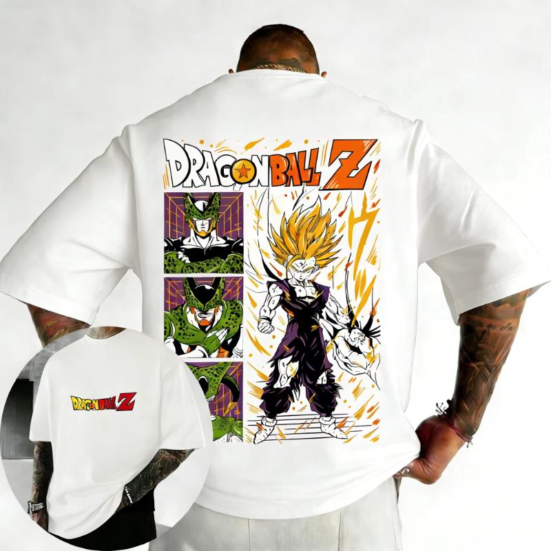 

Dragon Ball Anime Tshirt 2026 Summer New Gohan Color Printed Mens and Womens Street Hip Hop Loose Casual Parent Child Top S
