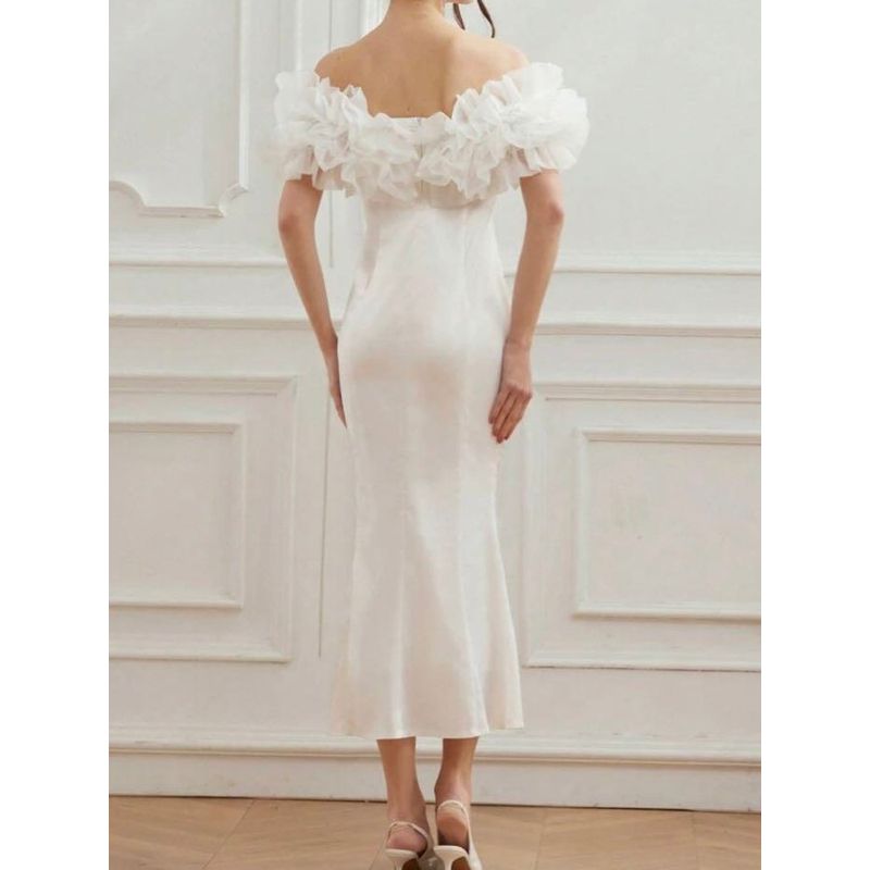 Foreign Trade Order Personality Fashion Banquet Party Light Wedding Dress Dating Dress for Toast Simple White off-Neck Dress Women