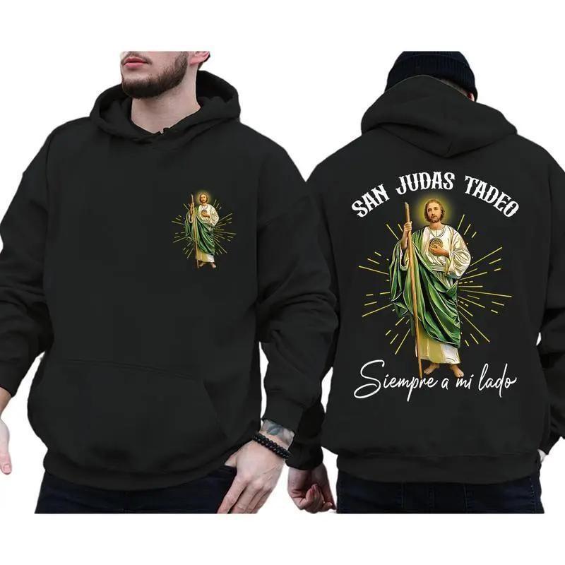 San Judas Tadeo Dual-Side Print Hoodie Men Classic Streetwear Sweatshirt Fall Lightweight