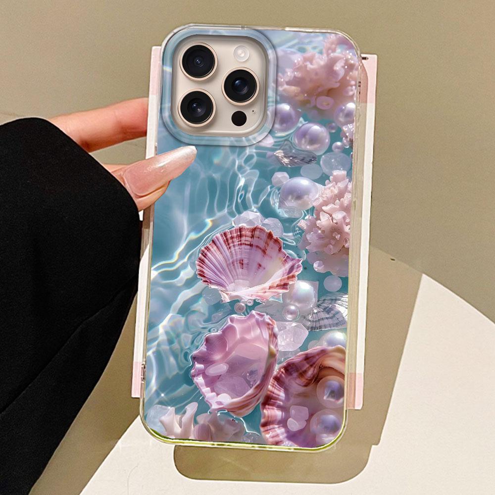 Okeāna pērļu gliemežvāka ūdens faktūras meiteņu tālruņa vāciņš priekš iphone 16 15 14 7 8 Plus 13 11 12 Pro Max X XS XR SE 2022 2020 16e vāciņš