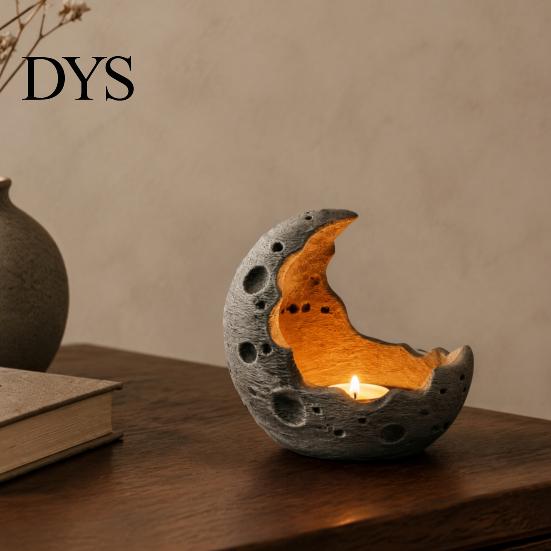 Healing Night Light Holder 3D Printed Moon Candle Holder, Modern Crescent Shape Candlestick, Realistic Minimalist Interior Decor Lunar Texture Ambient
