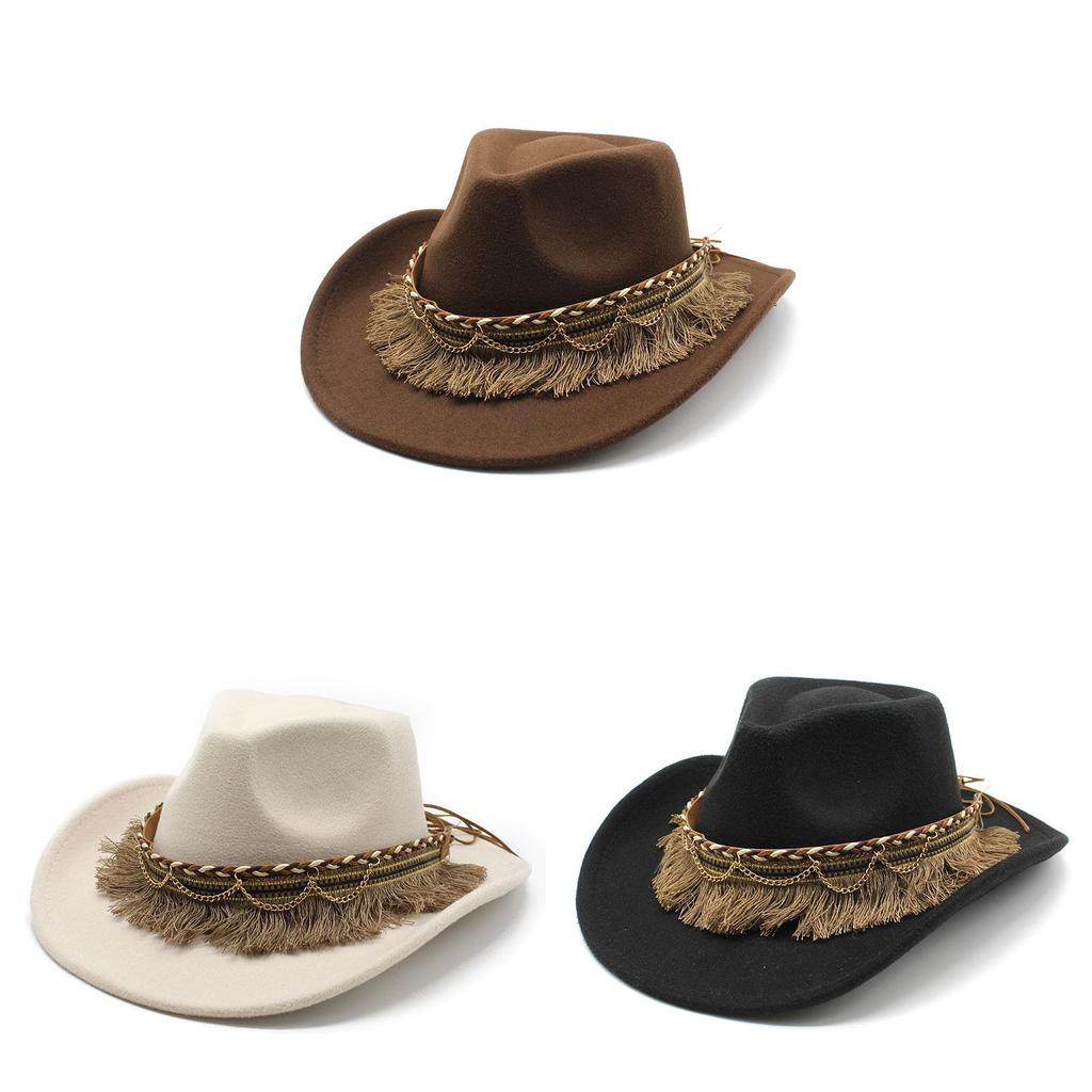 Sombrero de Fieltro Estilo Étnico Vintage con Ala Ancha Para Hombres Mujeres Protección Solar de Verano