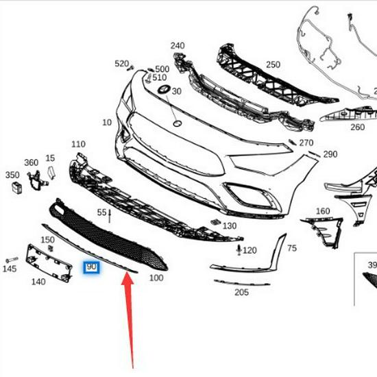 Bright Black Front Bumper Lower Decorative Strip for Mercedes-Benz A-Class A200 W177