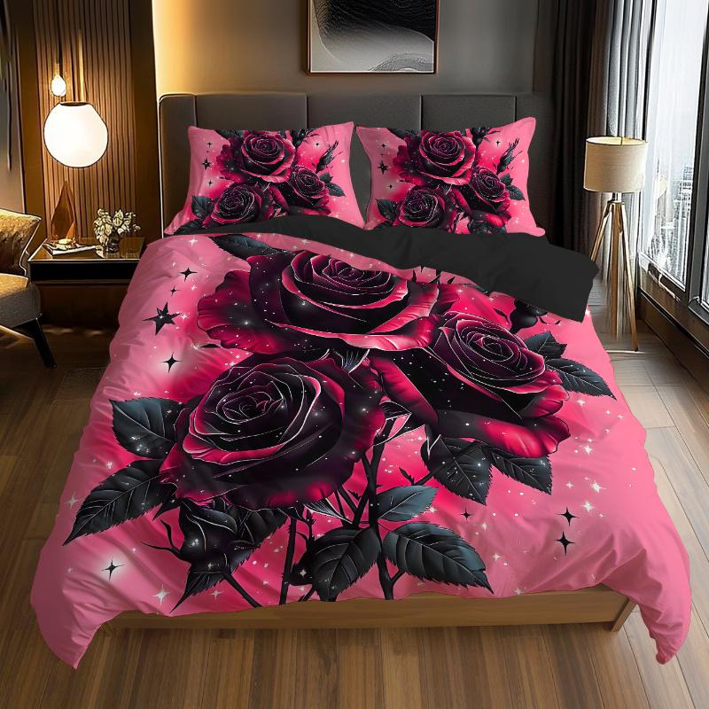 Rose Bedding Set 3D Printed Duvet Cover Set Skin-Friendly Single Double Size Bedroom Decor Duvet Cover Set Happy Halloween Gifts