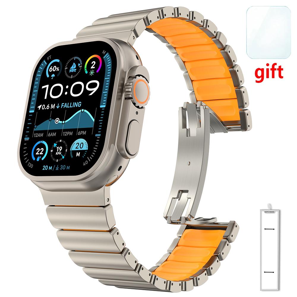 Cinturino per Apple Watch Ultra 3 49mm 46mm 45mm 44mm in Titanio+Gomma Braccialetto Metallico Per Iwatch Serie 11 10 9 8 7 6 5 SE Cinturino
