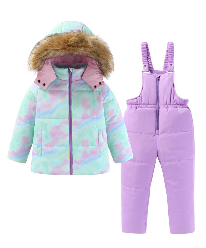 Hiheart Haine de Snowboard și Schi și Salopete și Perfect pentru Zăpadă Set Mărimea 130 pentru Copii, Haine Sport pentru Copii, Pantaloni de Exterior, Joacă, Verde/Mov,