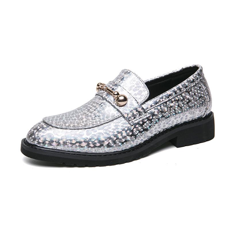 Men's Gold Flake Leather Pointed Toe Shoes - Business Casual British Style