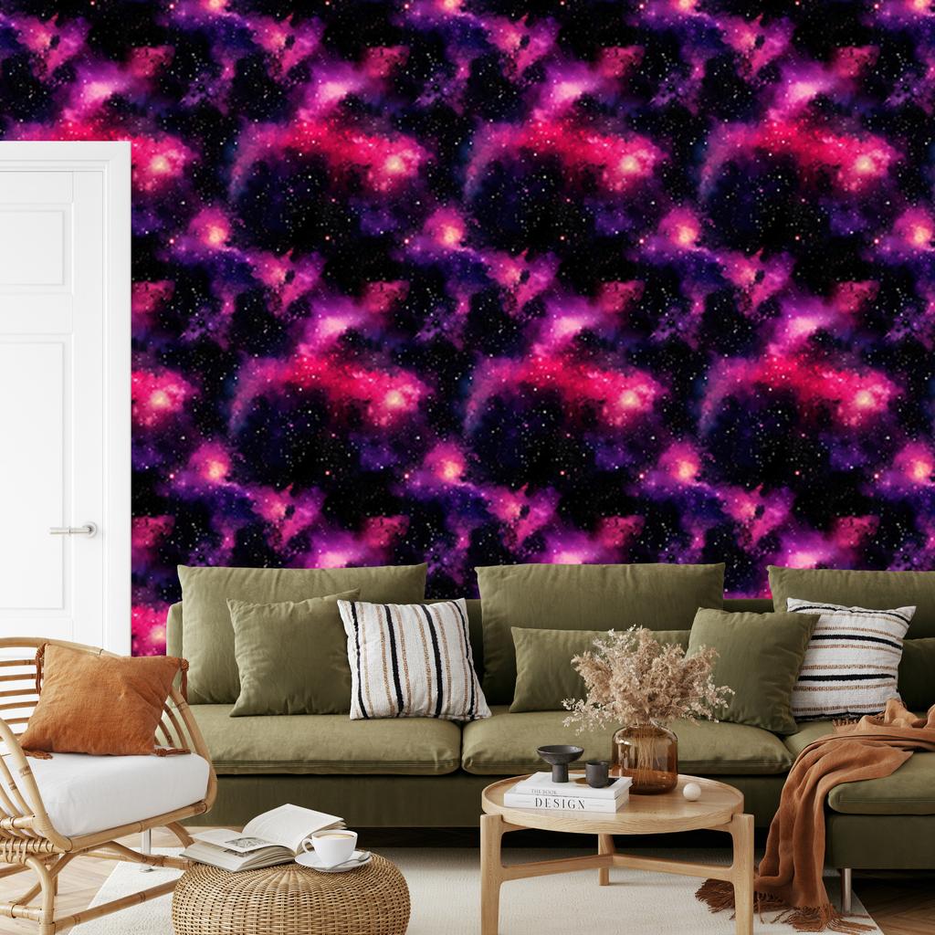 Watercolor Galaxy Wallpaper Black, Plum and Purple 50x1000