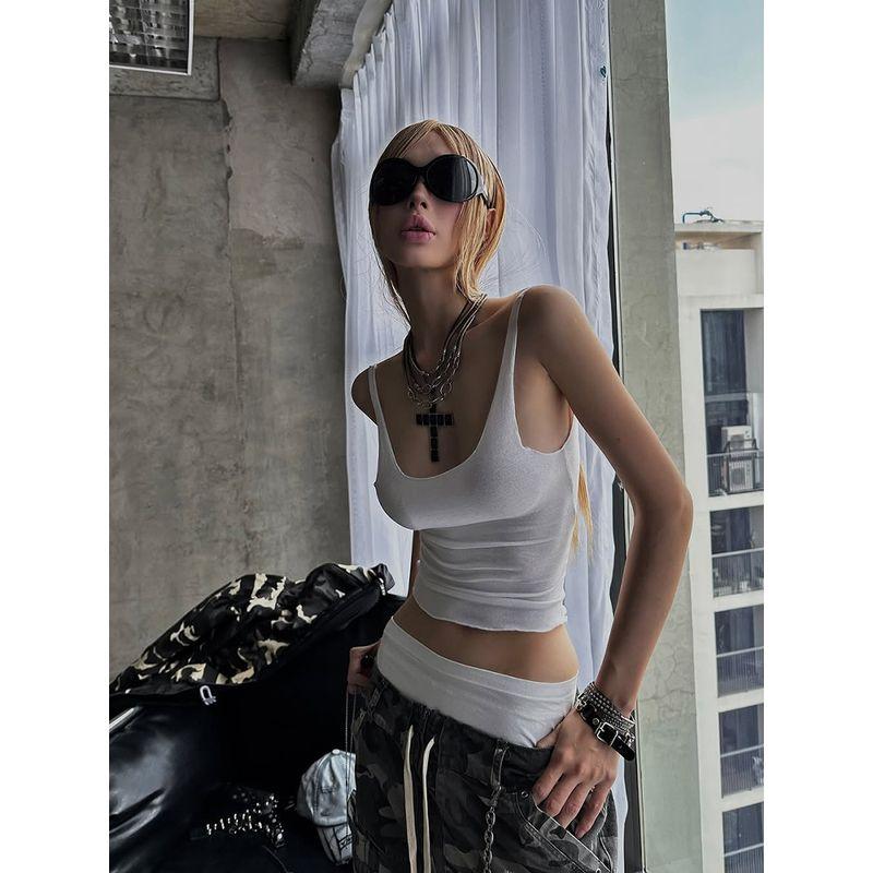Kkx American Street Sexy Style Pure Color Personality Slim Fit Sexy Short U-Neck Vest Women's Inner Top