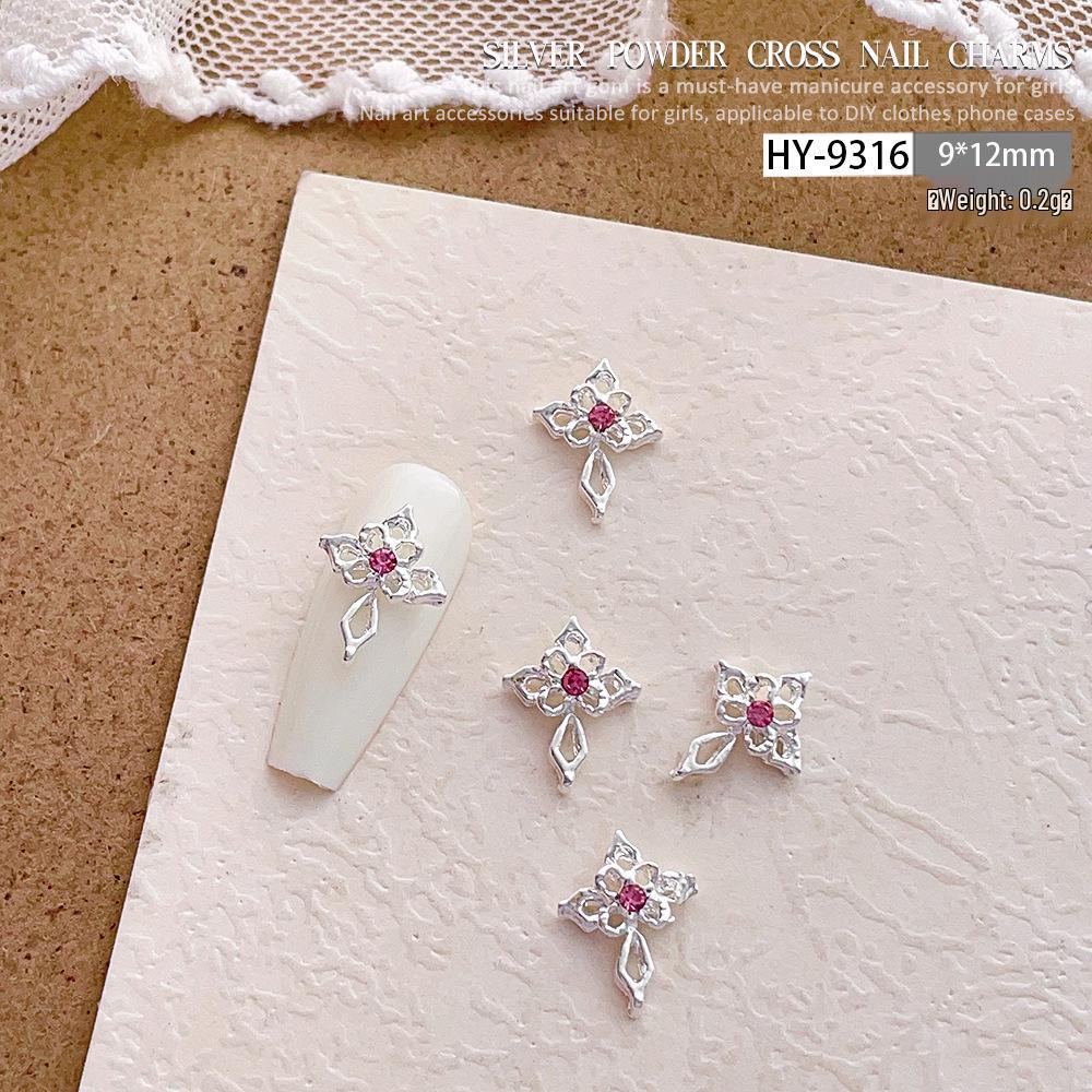 Pink Rhinestone Cross Nail Art Decorations: Multiple Styles of Wearable Metal Nail Accessories