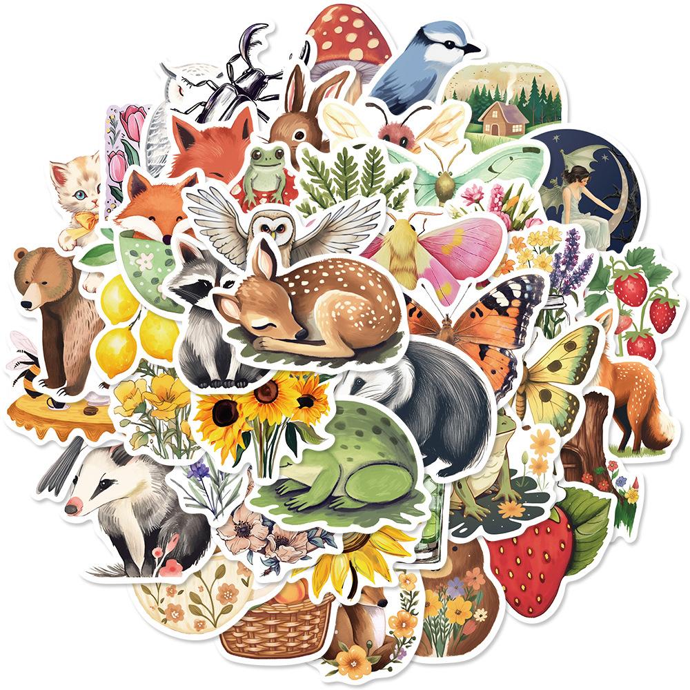 10/30/50pcs Cute Cartoon Magic Forest Animal Stickers Kawaii Bear Cat Flower Decals Stationery Laptop Phone Graffiti Sticker Toy