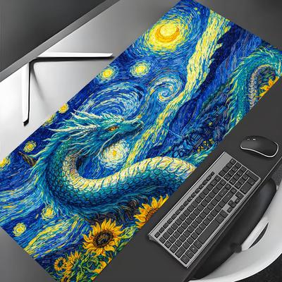 Starry Night and Dragon Mouse Pad Gaming Mats NonSlip Durable Desk Mat Mousepad With Stitched Edge HD Printing Office Mat